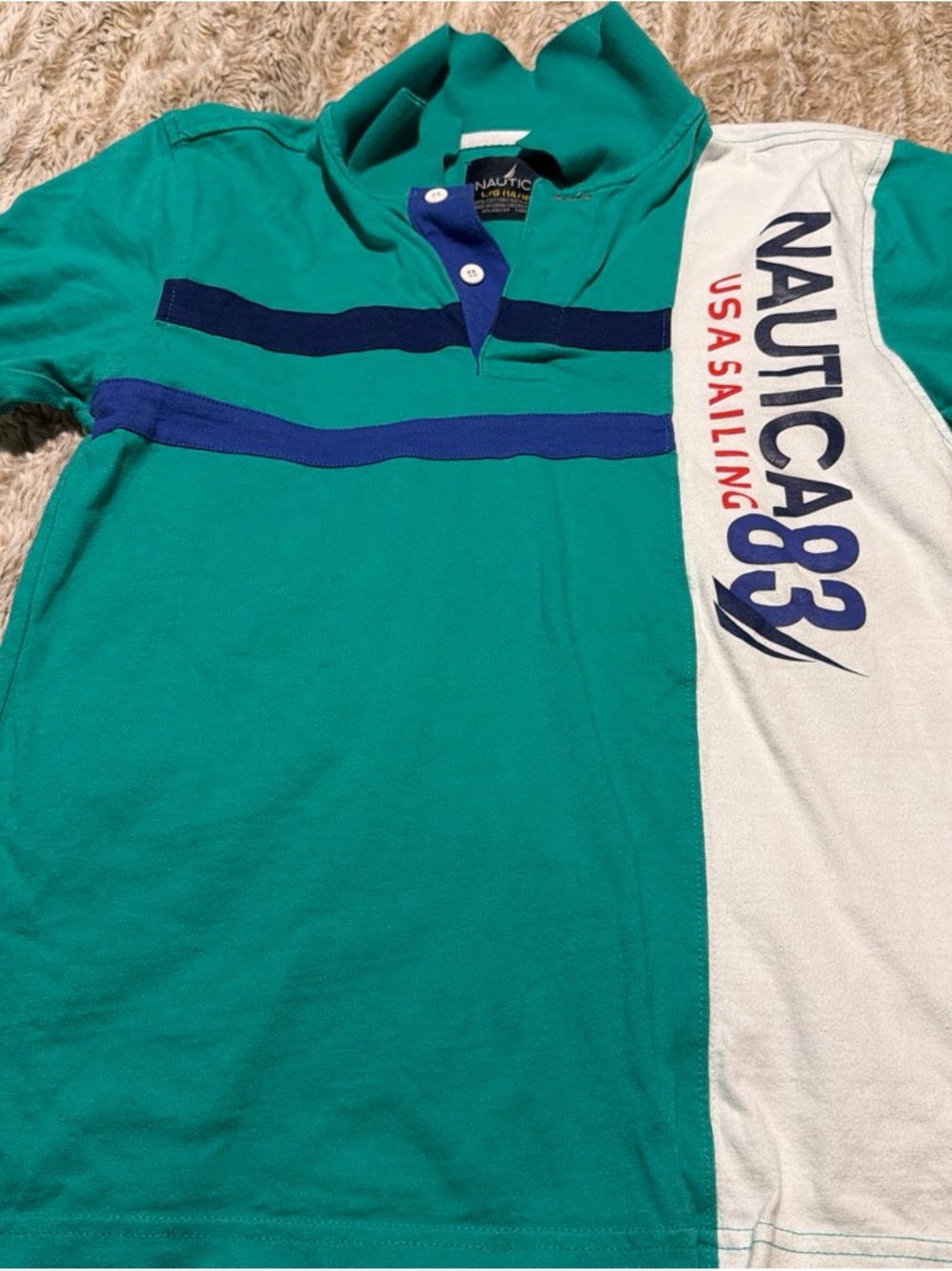 Nautica Green, White & Navy 'Nautica 83' Men's Polo